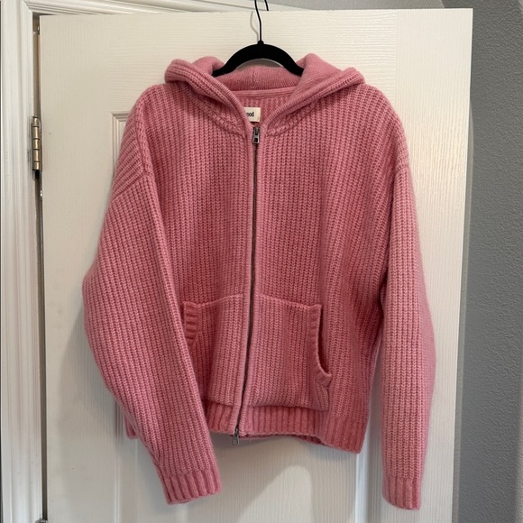 Elwood Jackets & Blazers - Elwood Pink Mohair Hooded Knit Two Way Zip-Up Sweater Jacket